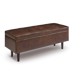 Rectangular Storage Ottoman In Distressed Chestnut Brown Vegan Faux Leather