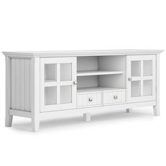 Acadian Solid Wood 60 Inch Tv Media Stand In White For Tvs Up To 65 Inches