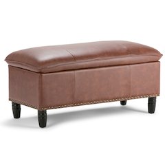 Emily Storage Ottoman In Cognac Vegan Faux Leather