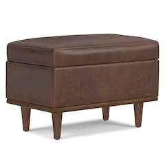 Small Storage Ottoman In Distressed Chestnut Brown Vegan Faux Leather