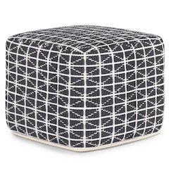 Noreen Square Pouf In Slate Grey And White Handloom Woven Pattern