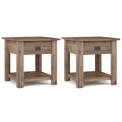 22 inch Solid Acacia Rustic End Table in Rustic Natural Aged Brown (Set of 2)