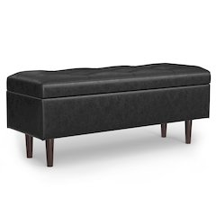 Rectangular Storage Ottoman In Distressed Black Vegan Faux Leather