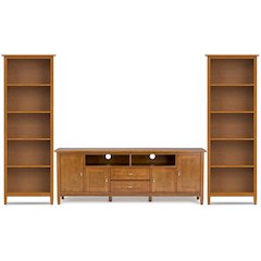 72"W TV Stand with Two 26"W Bookcases in Light Golden Brown (Set of 3)