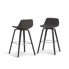 Counter Height Stool (Set Of 2) In Charcoal Grey, Black Linen Look Fabric