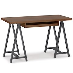 Sawhorse Solid Walnut Veneer and Metal Small Desk