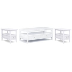 48 inch Wide Coffee Table with 2 14 inch Wide End Tables in White (Set of 3)