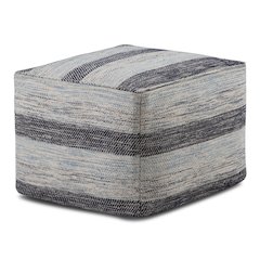 Clay Square Pouf In Patterned Blue Melange Cotton
