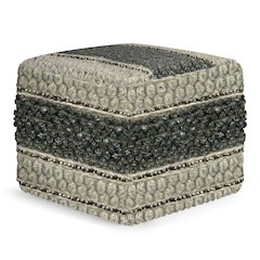 Grady Square Pouf In Green And Natural Handloom Woven