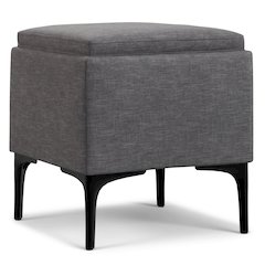 Natasha Storage Ottoman With Tray In Slate Grey Polyester Linen
