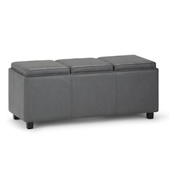 Avalon Storage Ottoman In Stone Grey Vegan Faux Leather