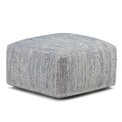 Nate Square Pouf In Patterned Denim Melange Cotton