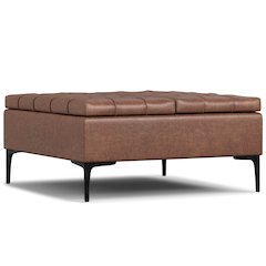 Laura Mid Century Lift Top Storage Ottoman in Distressed Saddle Brown