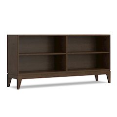 30 inch x 64 inch Solid Wood Mid Century 4-Shelf Low Bookcase in Walnut Brown