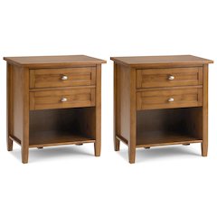 24 inch Solid Wood Transitional Night Stand in Light Golden Brown (Set of 2)