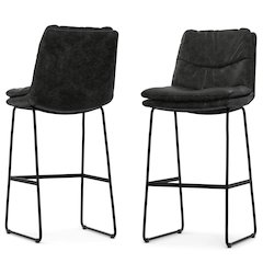 Modern Bar Stool (Set Of 2) In Distressed Charcoal Grey Vegan Faux Leather
