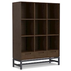 Banting Solid Hardwood 9 Cube Bookcase With Drawers In Walnut Brown