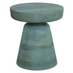 16 inch Wide Round Boho Contemporary Rustic Accent Table in Teal Wash