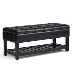 Saxon Solid Hardwood Storage Ottoman Bench In Midnight Black
