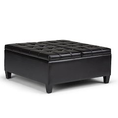 Harrison Coffee Table Storage Ottoman In Midnight Black Vegan Faux Leather