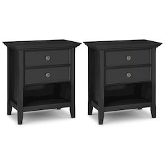 Amherst 24 inch Solid Wood Traditional Bedside Table in Black (Set of 2)