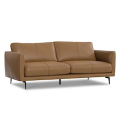 Modern, Mid - Century 81 inch Wide Sofa in Butternut Brown Genuine Leather