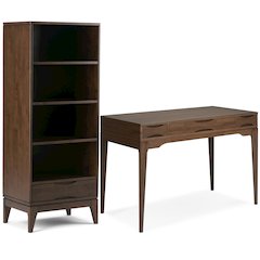 48 inch Wide Desk with 24 inch Wide Bookcase in Walnut Brown (Set of 2)
