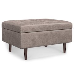 Small Coffee Table Storage Ottoman In Distressed Grey Taupe Vegan Faux Leather