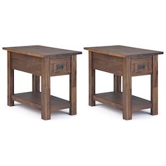14 inch Solid Acacia Rustic Narrow Side Table (Set of 2)