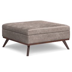 Coffee Table Storage Ottoman In Distressed Grey Taupe Vegan Faux Leather