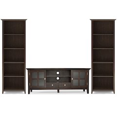 60"W TV Stand with Two 26"W 5 Shelf Bookcases in Brunette Brown (Set of 3)