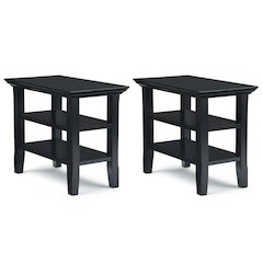 Acadian 14 inch Solid Wood Transitional Narrow Side Table in Black (Set of 2)