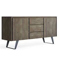 Lowry Solid Acacia Wood Sideboard Buffet In Distressed Grey