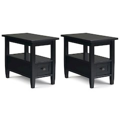 14 inch Solid Wood Transitional-Style Narrow End Table in Black (Set of 2)