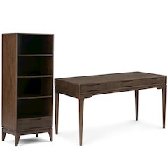 60 inch Wide Desk with 24 inch Wide Bookcase in Walnut Brown (Set of 2)