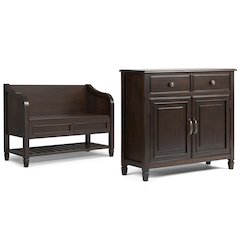 42"W Storage Bench with Shelf and 40"W Storage Cabinet in Dark Chestnut Brown