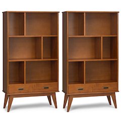 Draper 35 Inch Solid Wood 6 Cubbie Bookcase In Teak Brown (Set Of 2)