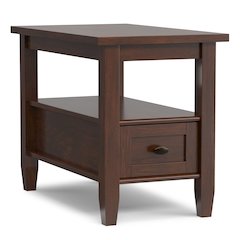 14 inch Wide Solid Wood Transitional Narrow Side Table in Russet Brown