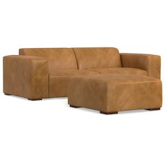 Rex 2-Seater Modular Sofa And Ottoman Set In Genuine Leather