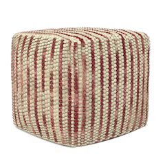 Zoey Woven Cube Pouf In Maroon Cotton And Wool