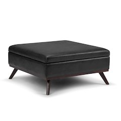 Owen Square Coffee Table Storage Ottoman In Distressed Black Vegan Faux Leather