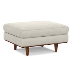 33 inch Wide Mid-Century Modern Table Ottoman in Cream White Woven-Blend Fabric