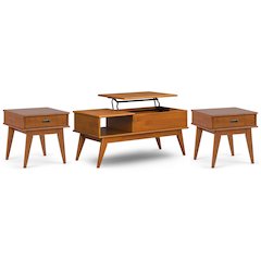 48"W Lift-Top Coffee Table with 2 22"W End Tables in Teak Brown (Set of 3)