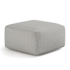 Nate Square Pouf In Patterned Grey Melange Cotton