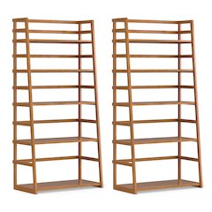 30 Inch Solid Wood 5 Shelf Ladder Bookcase In Light Golden Brown (Set Of 2)