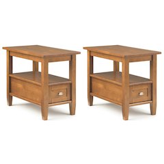 14 inch Transitional Narrow End Table in Light Golden Brown (Set of 2)