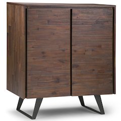 Lowry Solid Acacia Wood Medium Storage Cabinet In Distressed Charcoal Brown