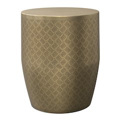 18"W Boho Cross Hatch Pattern Metal Accent Table in Antique Gold Iron, Assembled