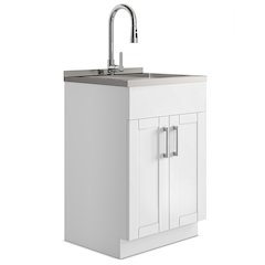 24 Inch Laundry Cabinet With Faucet And Stainless Steel Sink In White