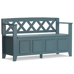 48 inch Wide Solid Wood Transitional Entryway Storage Bench in French Blue